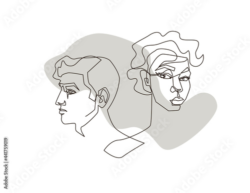 Silhouette of a woman and a man - Face line art - Avatar logo for business cards, packaging, for website-Contemporary portrait 