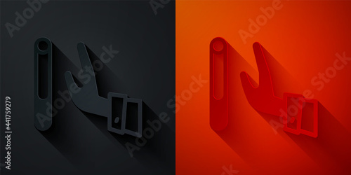 Paper cut Giving up cigarette icon isolated on black and red background. Tobacco sign. Smoking symbol. Healthy lifestyle. Paper art style. Vector