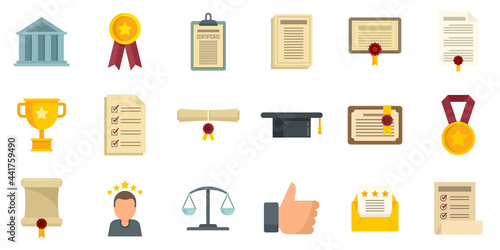 Attestation service icons set flat vector isolated