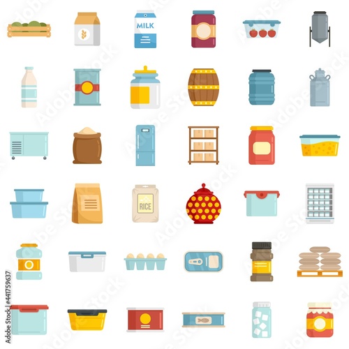 Food storage icons set flat vector isolated