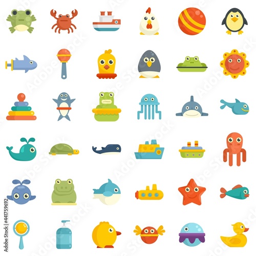 Bath toys icons set flat vector isolated