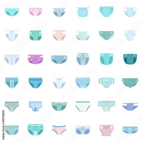 Diaper icons set flat vector isolated