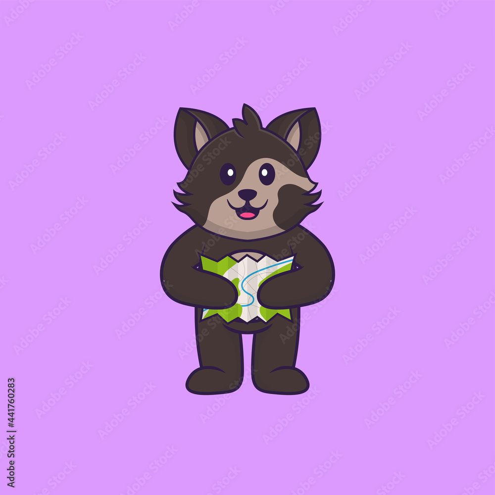Cute cat holding a map. Animal cartoon concept isolated. Can used for t-shirt, greeting card, invitation card or mascot. Flat Cartoon Style Cute cat holding a map. Animal cartoon concept isolated. Can used for t-shirt, greeting card, invitation card or mascot. Flat Cartoon Style