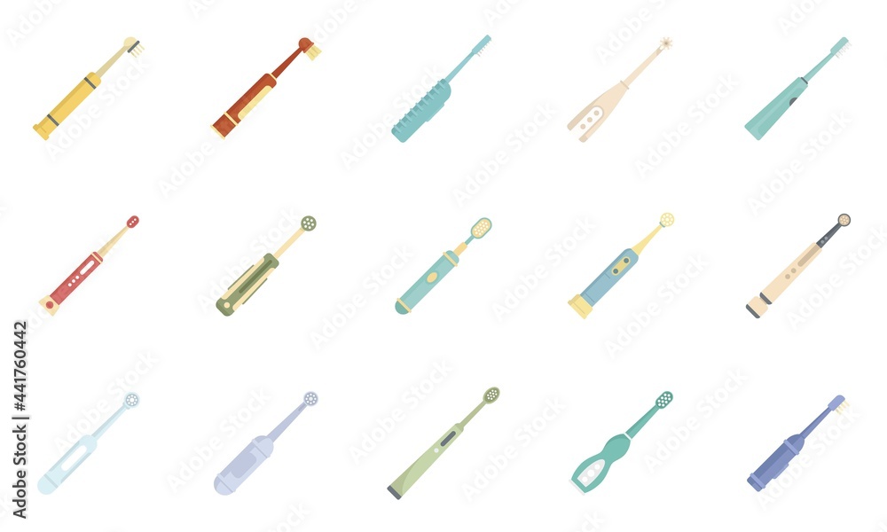 Electric toothbrush icons set flat vector isolated