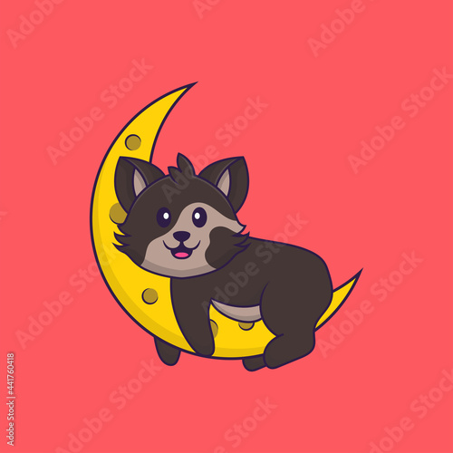 Cute cat is on the moon. Animal cartoon concept isolated. Can used for t-shirt  greeting card  invitation card or mascot. Flat Cartoon Style