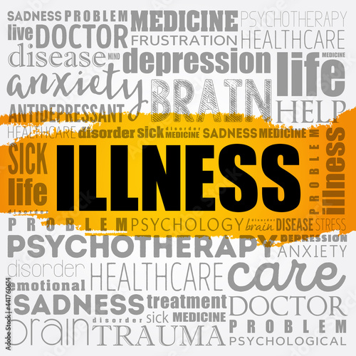 ILLNESS word cloud collage, health concept background