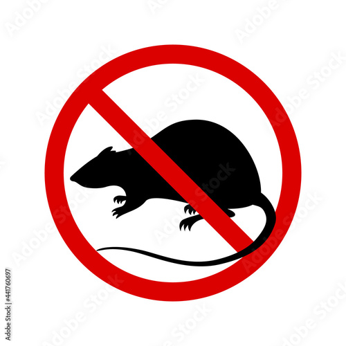Warning sign no rats. Sign rats prohibition isolated on white background. Vector illustration