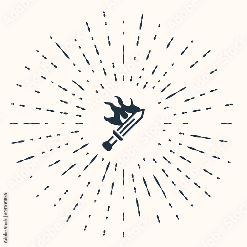 Grey Sword for game icon isolated on beige background. Abstract circle random dots. Vector