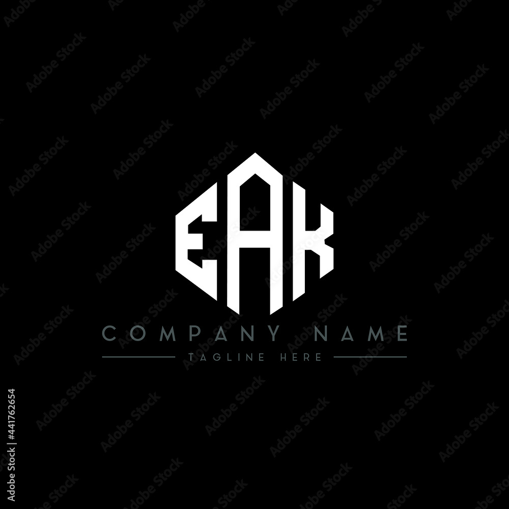 Obraz premium EAK letter logo design with polygon shape. EAK polygon logo monogram. EAK cube logo design. EAK hexagon vector logo template white and black colors. EAK monogram, EAK business and real estate logo. 