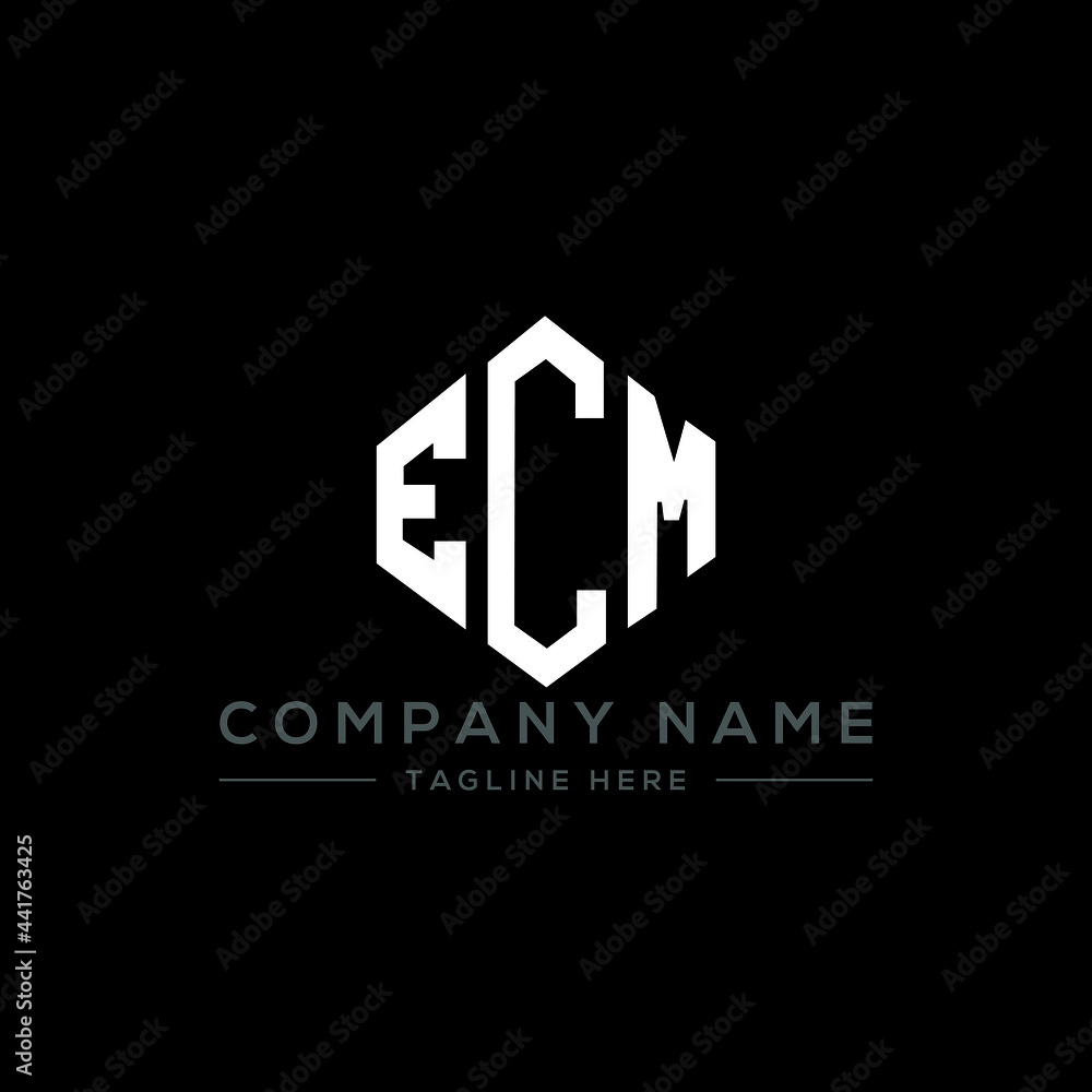 ECM letter logo design with polygon shape. ECM polygon logo monogram. ECM cube logo design. ECM hexagon vector logo template white and black colors. ECM monogram, ECM business and real estate logo. 