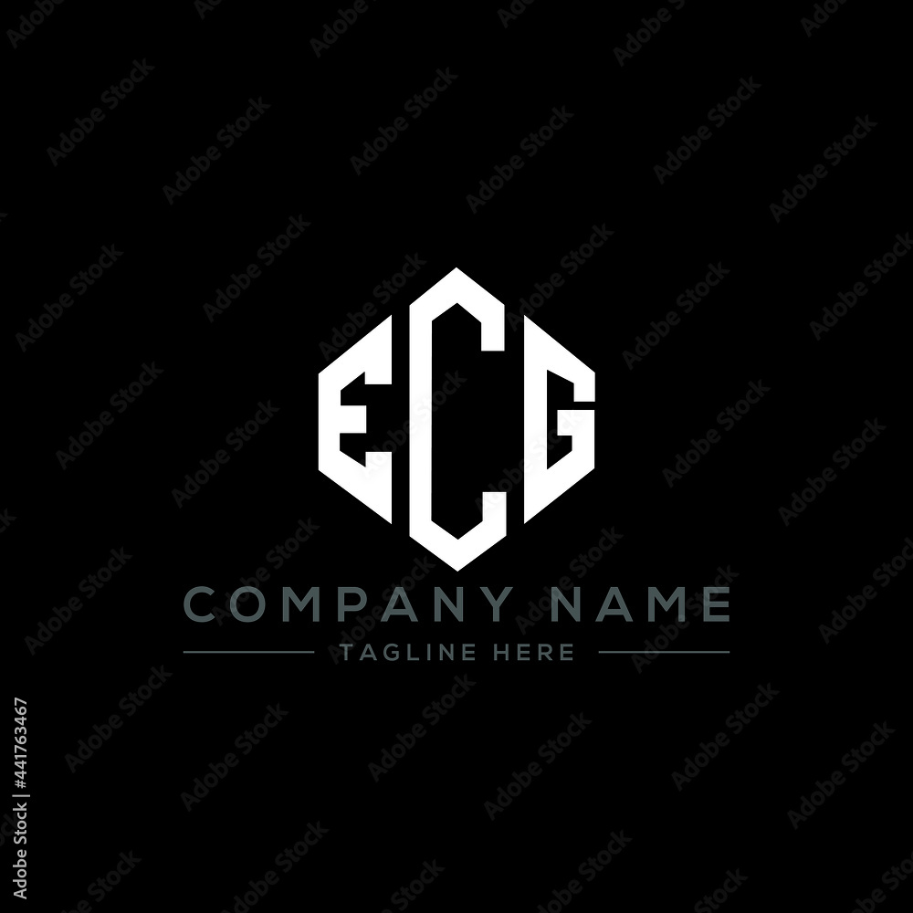 ECG letter logo design with polygon shape. ECG polygon logo monogram. ECG cube logo design. ECG hexagon vector logo template white and black colors. ECG monogram, ECG business and real estate logo. 