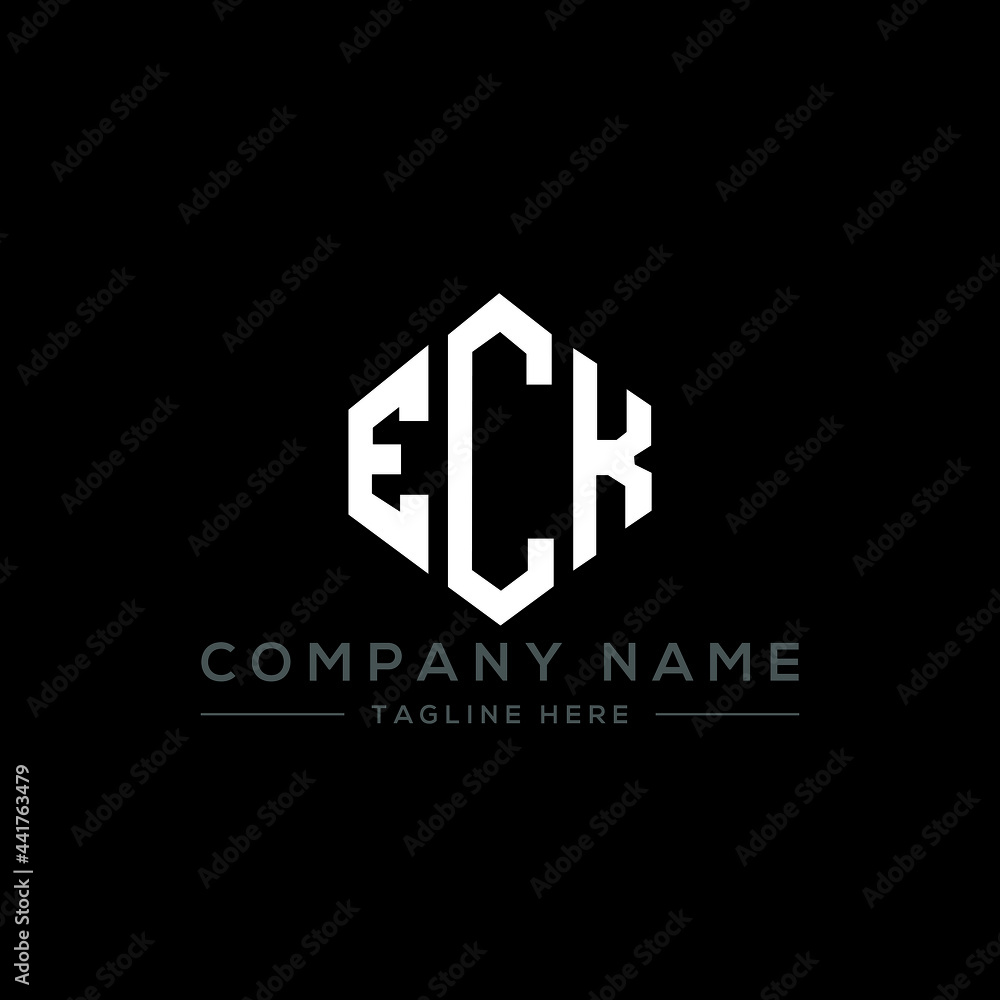 ECK letter logo design with polygon shape. ECK polygon logo monogram. ECK cube logo design. ECK hexagon vector logo template white and black colors. ECK monogram, ECK business and real estate logo. 