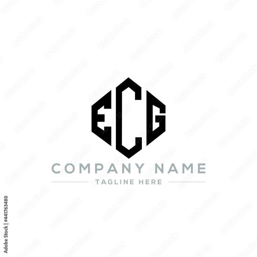 ECG letter logo design with polygon shape. ECG polygon logo monogram. ECG cube logo design. ECG hexagon vector logo template white and black colors. ECG monogram, ECG business and real estate logo. 