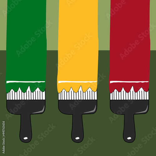 paint brushes with colored 3 colors strips.  red, green, yellow, reggae style.