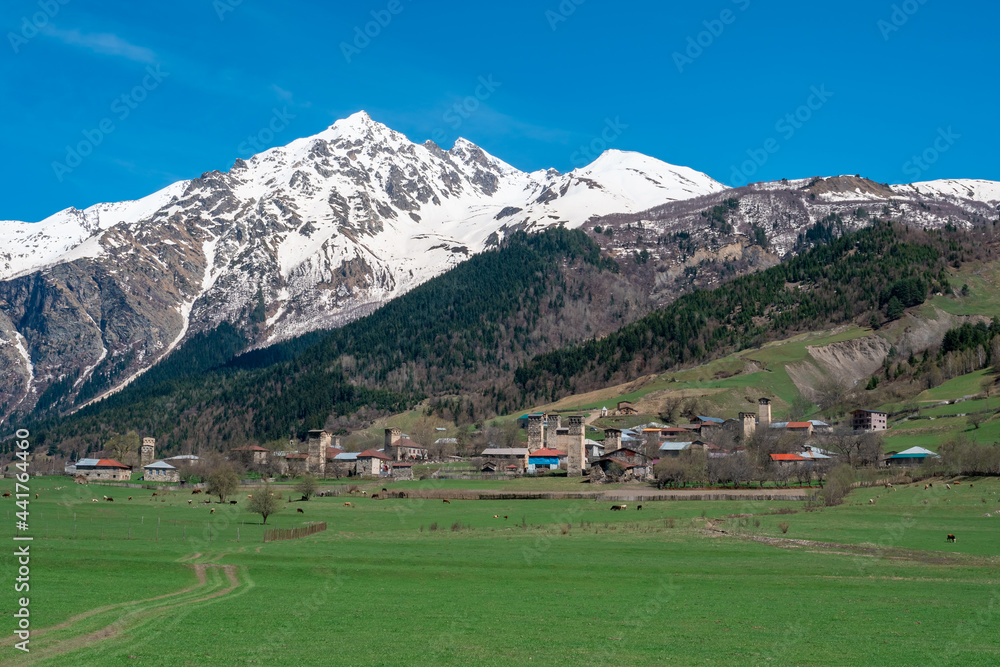 View of Mount Tetnuldi from Tsaldashi village, Svaneti, Georgia