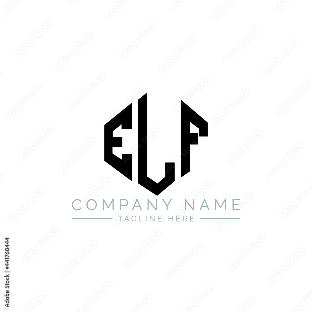 Fototapeta premium ELF letter logo design with polygon shape. ELF polygon logo monogram. ELF cube logo design. ELF hexagon vector logo template white and black colors. ELF monogram, ELF business and real estate logo. 