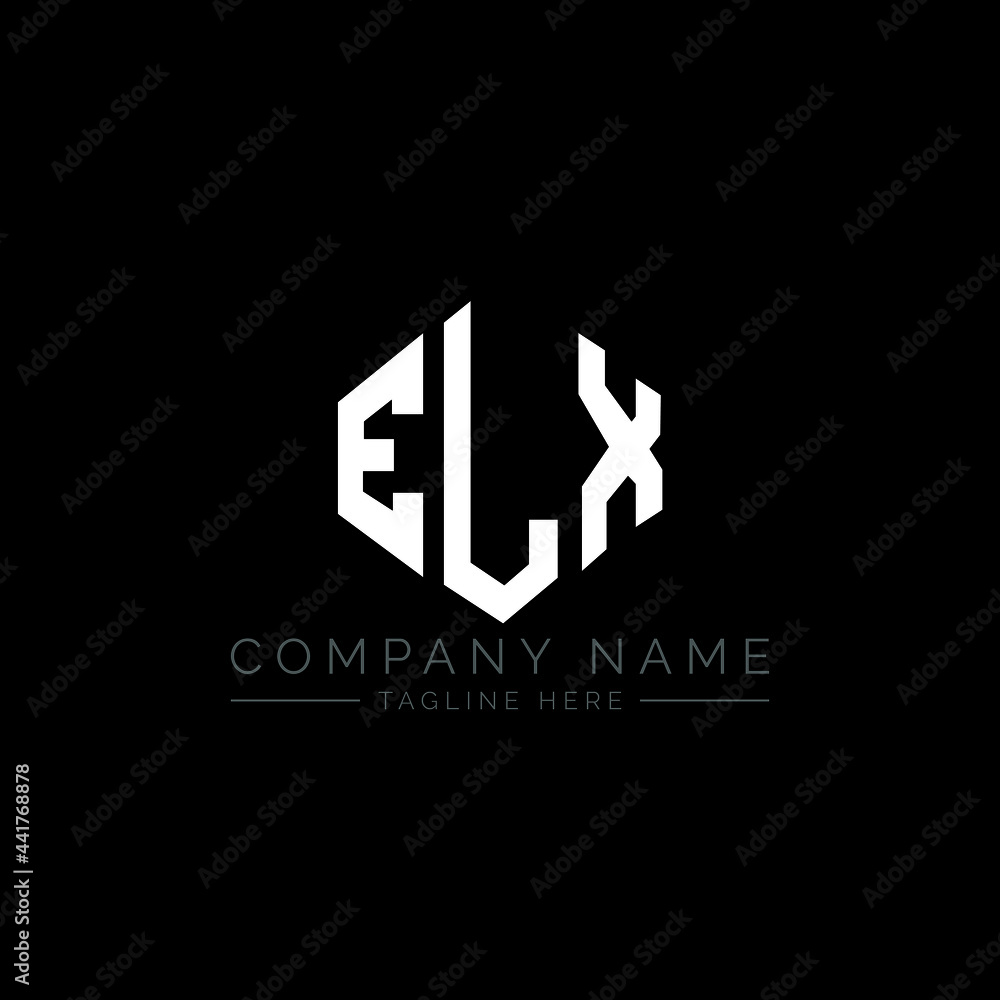 ELX letter logo design with polygon shape. ELX polygon logo monogram. ELX cube logo design. ELX hexagon vector logo template white and black colors. ELX monogram, ELX business and real estate logo. 