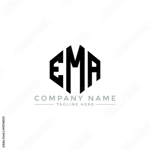 EMA letter logo design with polygon shape. EMA polygon logo monogram. EMA cube logo design. EMA hexagon vector logo template white and black colors. EMA monogram, EMA business and real estate logo. 