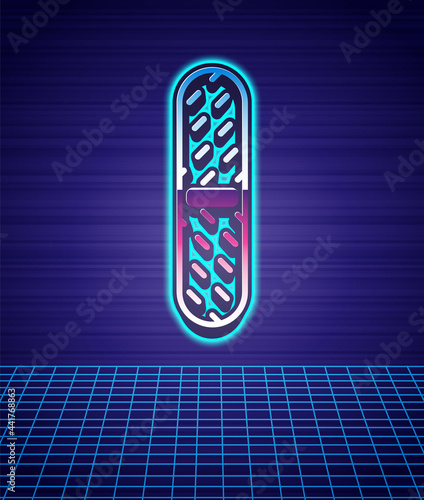 Retro style Nail file icon isolated futuristic landscape background. Manicure tool. 80s fashion party. Vector