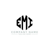 EMI letter logo design with polygon shape. EMI polygon logo monogram. EMI cube logo design. EMI hexagon vector logo template white and black colors. EMI monogram, EMI business and real estate logo.  