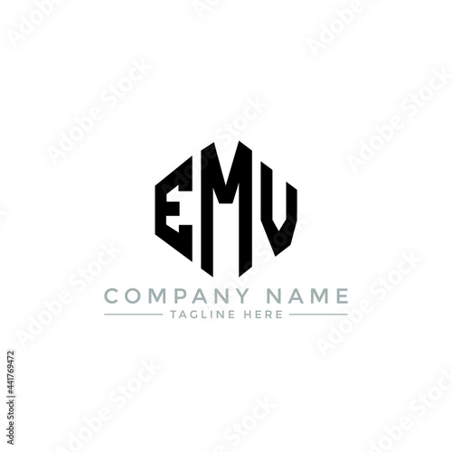 EMV letter logo design with polygon shape. EMV polygon logo monogram. EMV cube logo design. EMV hexagon vector logo template white and black colors. EMV monogram, EMV business and real estate logo.  photo