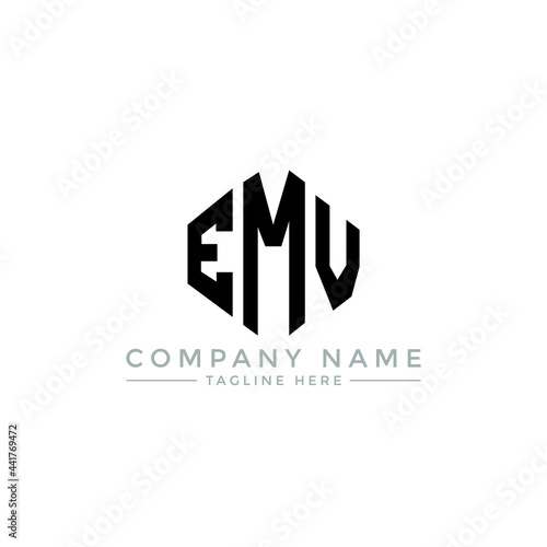 EMV letter logo design with polygon shape. EMV polygon logo monogram. EMV cube logo design. EMV hexagon vector logo template white and black colors. EMV monogram, EMV business and real estate logo. 