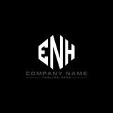 ENH letter logo design with polygon shape. ENH polygon logo monogram. ENH cube logo design. ENH hexagon vector logo template white and black colors. ENH monogram, ENH business and real estate logo. 
