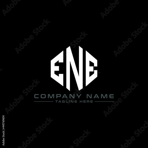 ENE letter logo design with polygon shape. ENE polygon logo monogram. ENE cube logo design. ENE hexagon vector logo template white and black colors. ENE monogram, ENE business and real estate logo. 