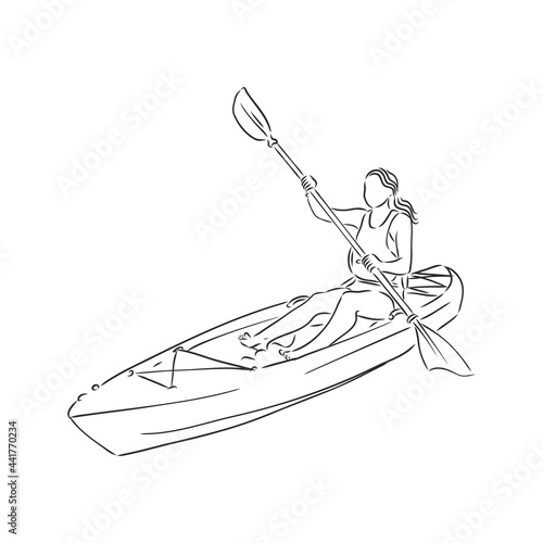 Sketch of kayaking people, Hand drawn Vector illustration