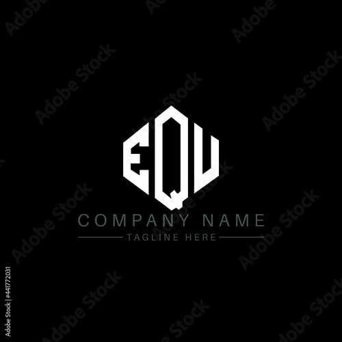EQU letter logo design with polygon shape. EQU polygon logo monogram. EQU cube logo design. EQU hexagon vector logo template white and black colors. EQU monogram, EQU business and real estate logo. 