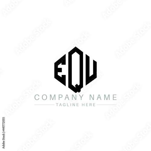 EQU letter logo design with polygon shape. EQU polygon logo monogram. EQU cube logo design. EQU hexagon vector logo template white and black colors. EQU monogram, EQU business and real estate logo. 