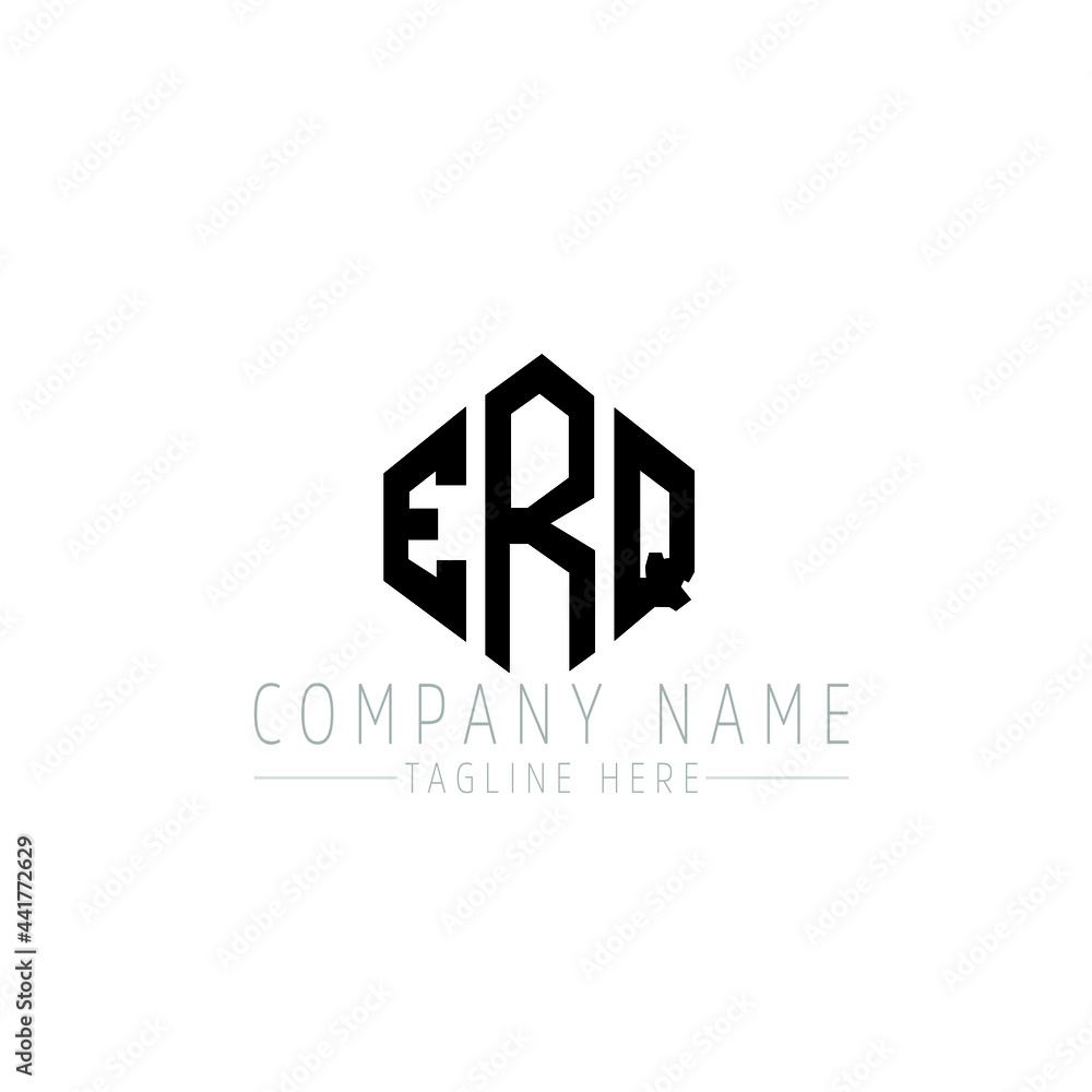 ERQ letter logo design with polygon shape. ERQ polygon logo monogram. ERQ cube logo design. ERQ hexagon vector logo template white and black colors. ERQ monogram, ERQ business and real estate logo. 