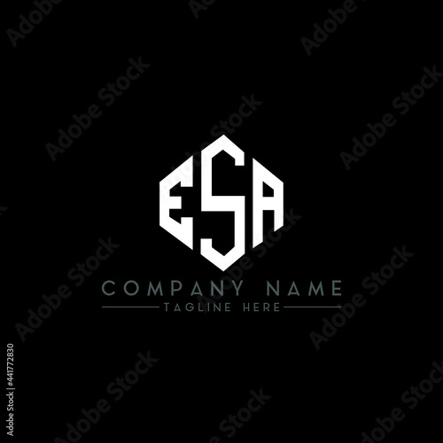 ESA letter logo design with polygon shape. ESA polygon logo monogram. ESA cube logo design. ESA hexagon vector logo template white and black colors. ESA monogram, ESA business and real estate logo. 