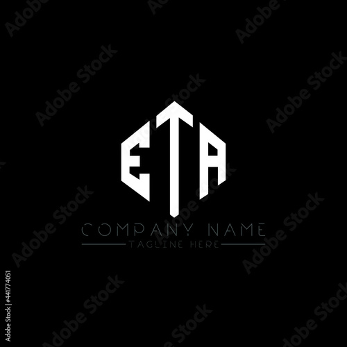 ETA letter logo design with polygon shape. ETA polygon logo monogram. ETA cube logo design. ETA hexagon vector logo template white and black colors. ETA monogram, ETA business and real estate logo. 