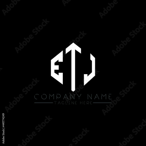 ETJ letter logo design with polygon shape. ETJ polygon logo monogram. ETJ cube logo design. ETJ hexagon vector logo template white and black colors. ETJ monogram, ETJ business and real estate logo. 