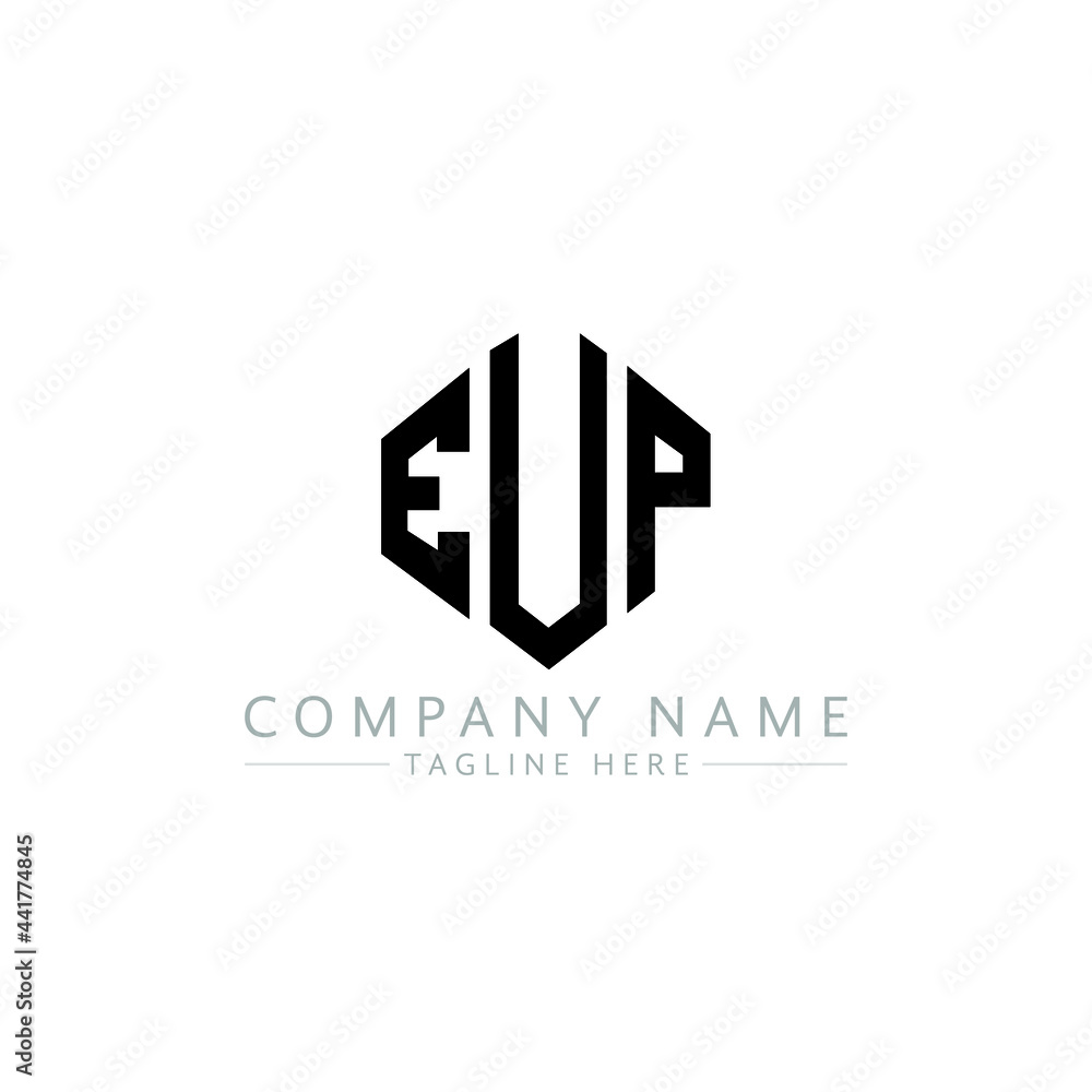 Fototapeta premium EUP letter logo design with polygon shape. EUP polygon logo monogram. EUP cube logo design. EUP hexagon vector logo template white and black colors. EUP monogram, EUP business and real estate logo. 