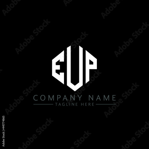 EUP letter logo design with polygon shape. EUP polygon logo monogram. EUP cube logo design. EUP hexagon vector logo template white and black colors. EUP monogram, EUP business and real estate logo. 