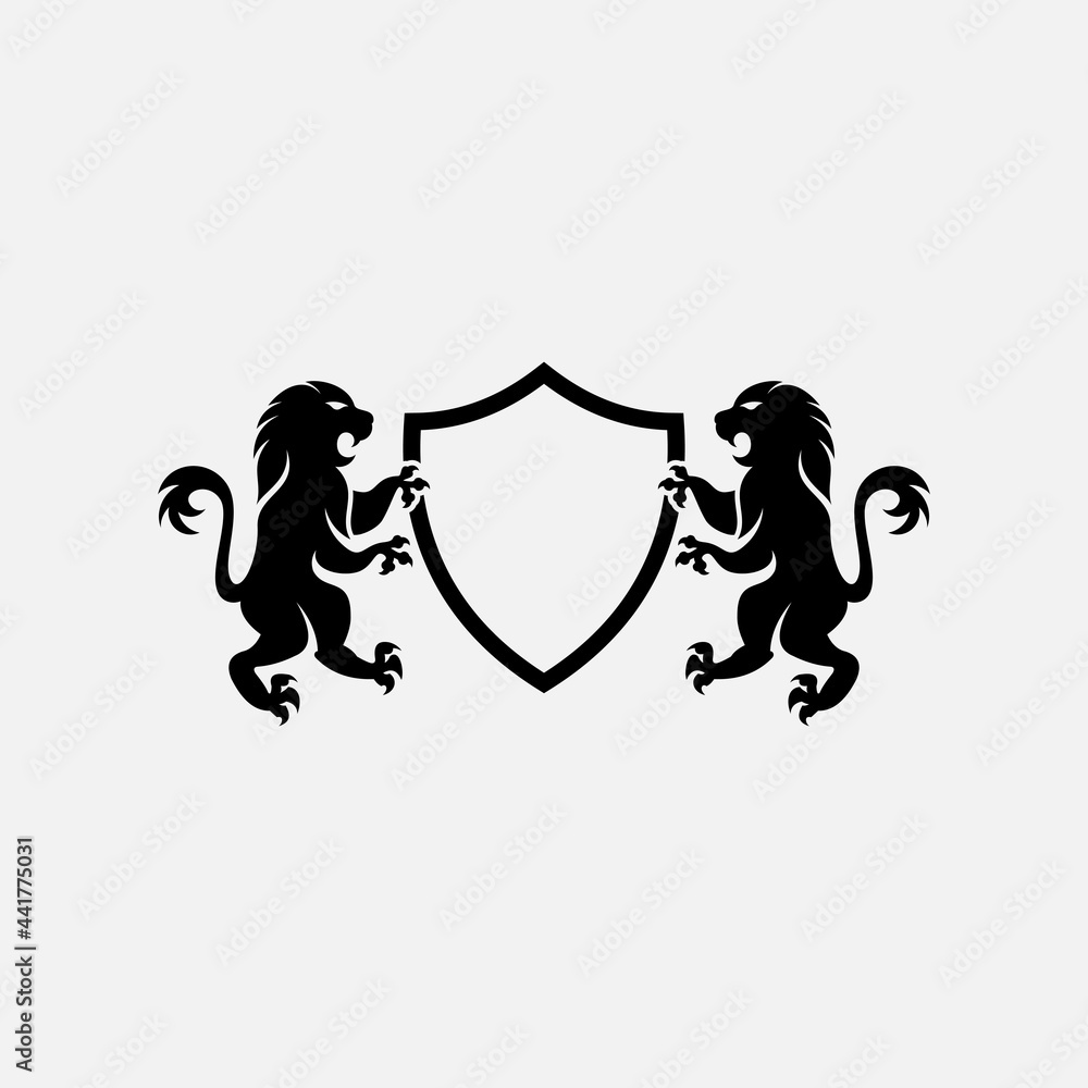 Animal Lion Heraldry Shield Logo Design 