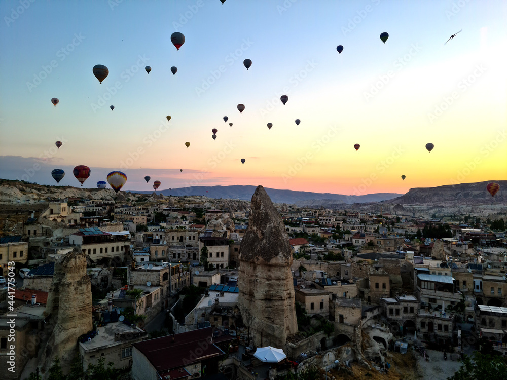 Cappadocia - Turkey, Hot air balloons in the sky at morning time, tourism at Turkey - Nevşehir - Turkey - Göreme 