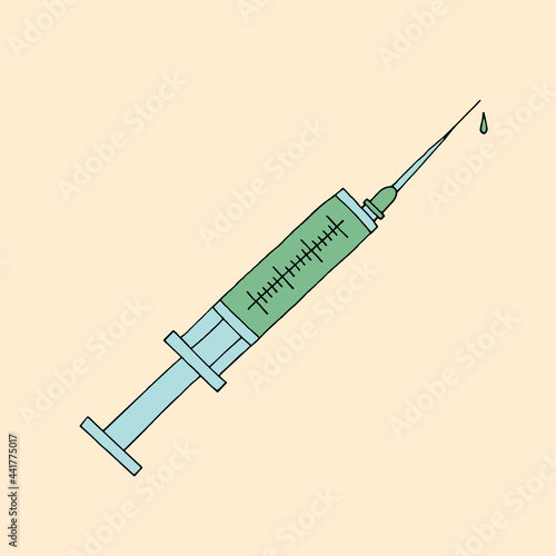 Mandatory vaccination. Vaccine. Syringe. Medical instrument. Virus. Pandemic. Epidemic. Disease. An injection. Graft. Coronavirus. Covid-19. Doodle. Hand-drawn illustration. 