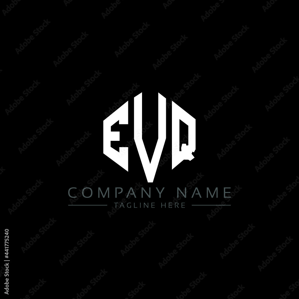 EVQ letter logo design with polygon shape. EVQ polygon logo monogram. EVQ cube logo design. EVQ hexagon vector logo template white and black colors. EVQ monogram, EVQ business and real estate logo. 