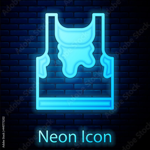 Glowing neon Sweaty sleeveless sport t-shirt icon isolated on brick wall background. Vector