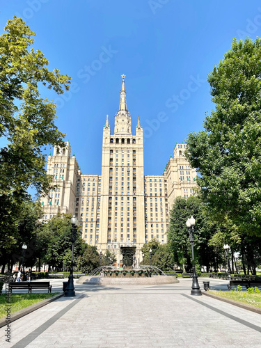 Moscow, residential high-rise on Kudrinskaya Square in summer