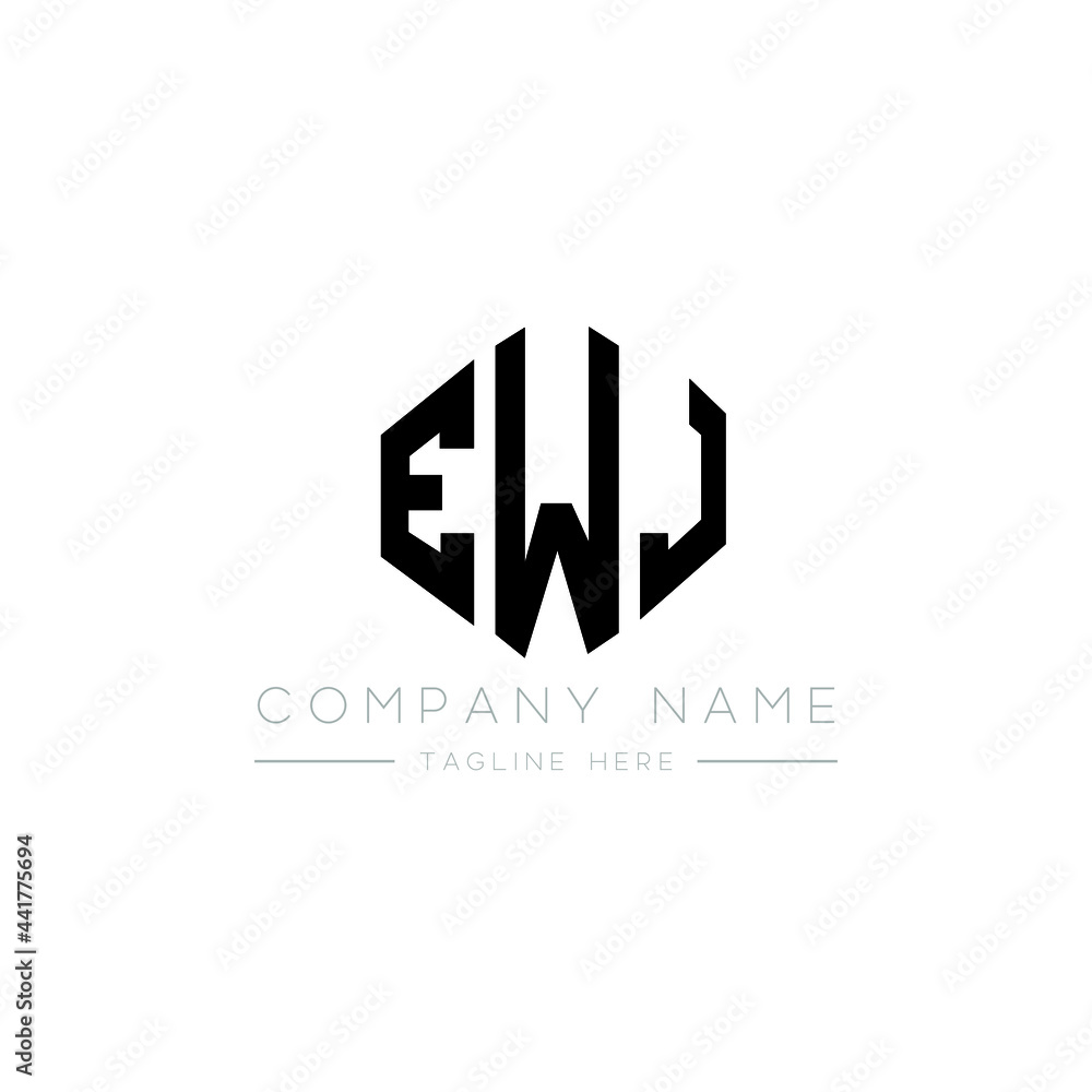 EWJ letter logo design with polygon shape. EWJ polygon logo monogram. EWJ cube logo design. EWJ hexagon vector logo template white and black colors. EWJ monogram, EWJ business and real estate logo. 
