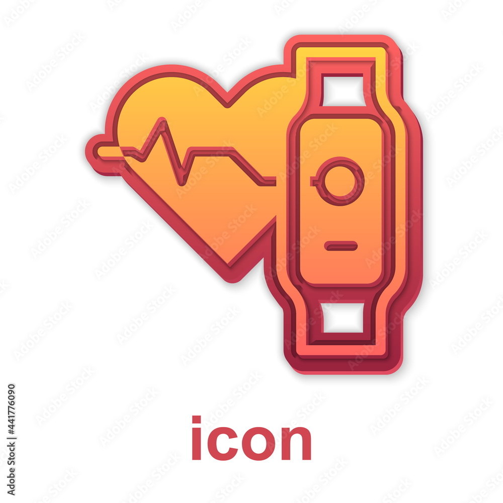 Gold Smart watch showing heart beat rate icon isolated on white background. Fitness App concept. Vector Gold Smart watch showing heart beat rate icon isolated on white background. Fitness App concept. Vector