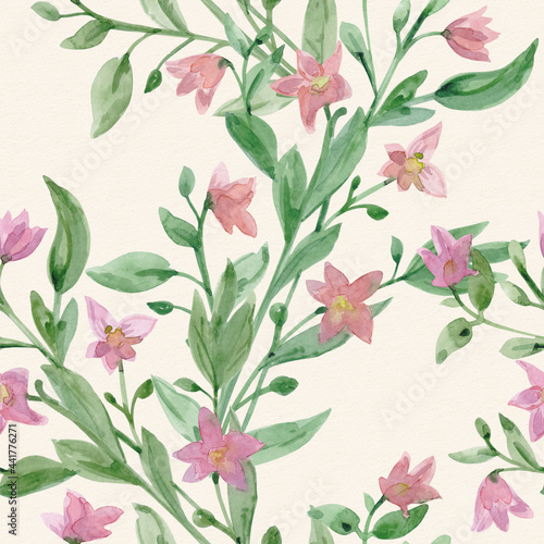 seamless texture with simple sketching of graceful meadow flowers. watercolor painting