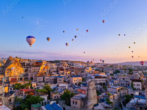 Cappadocia - Turkey, Hot air balloons in the sky at morning time, tourism at Turkey