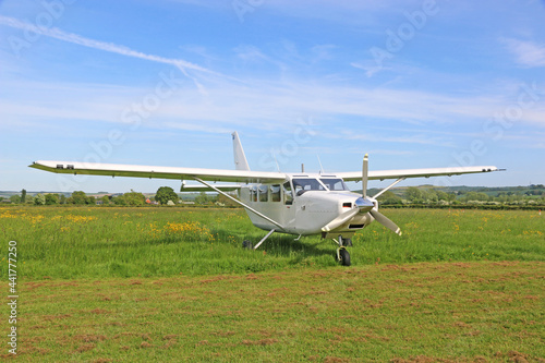  Ultralight airplane on a grass strip 