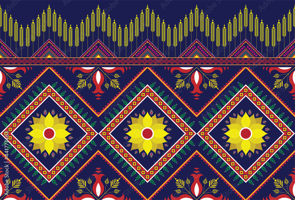 Gemetric ethnic oriental ikat pattern traditional Design for background,carpet,wallpaper,clothing,wrapping,batic,fabric,vector illustraion.flower embroidery ethnic.