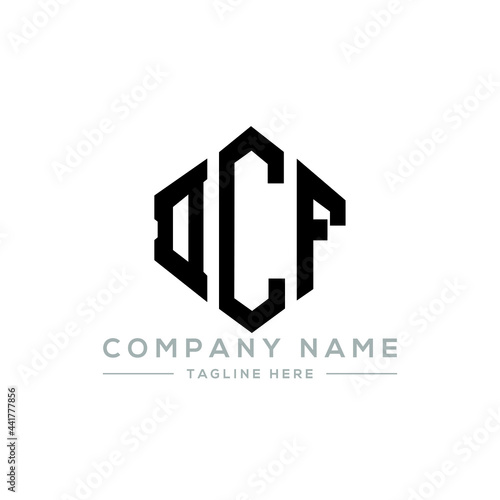 DCF letter logo design with polygon shape. DCF polygon logo monogram. DCF cube logo design. DCF hexagon vector logo template white and black colors. DCF monogram, DCF business and real estate logo. 